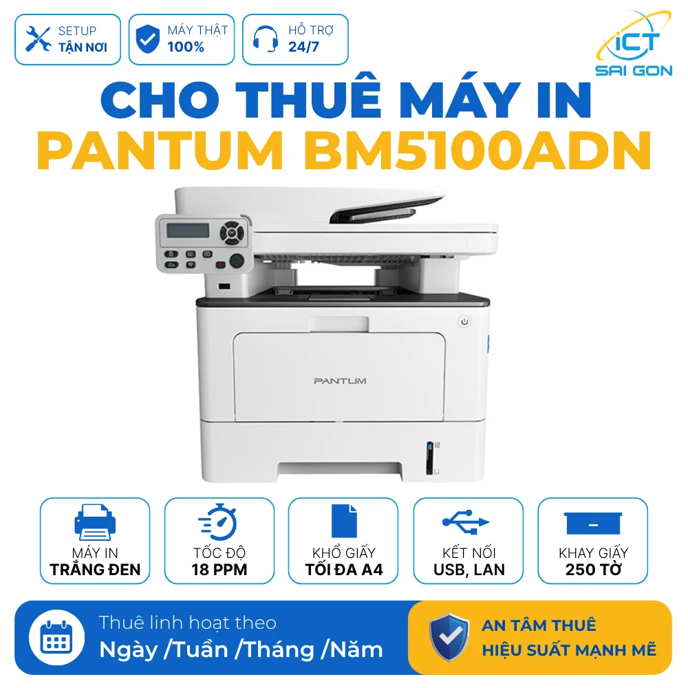 Cho thuê Máy in đa năng Pantum BM5100ADN | Tốc độ in 18 trang/phút | Kết nối USB/LAN