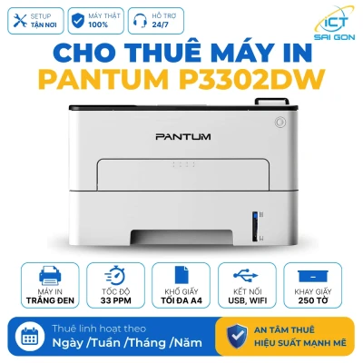 Cho thuê Máy in trắng đen Pantum P3302DW | In 2 mặt, Tốc độ in 33 trang/phút | Kết nối USB/WiFi/LAN