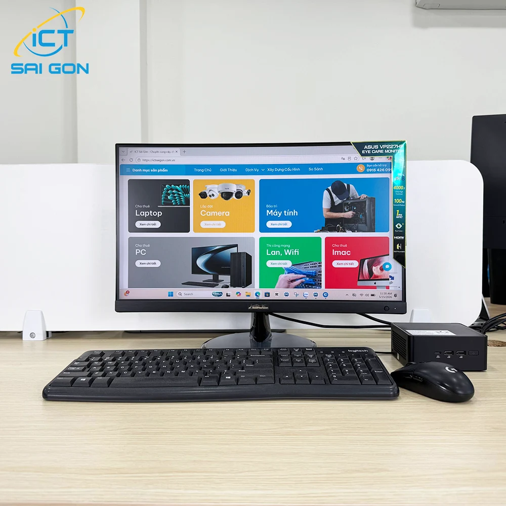 Cho thuê PC Văn Phòng Asus Nuc 15 Pro | Core 5 120U/ 8GB/ 256GB/ LCD 23" FHD