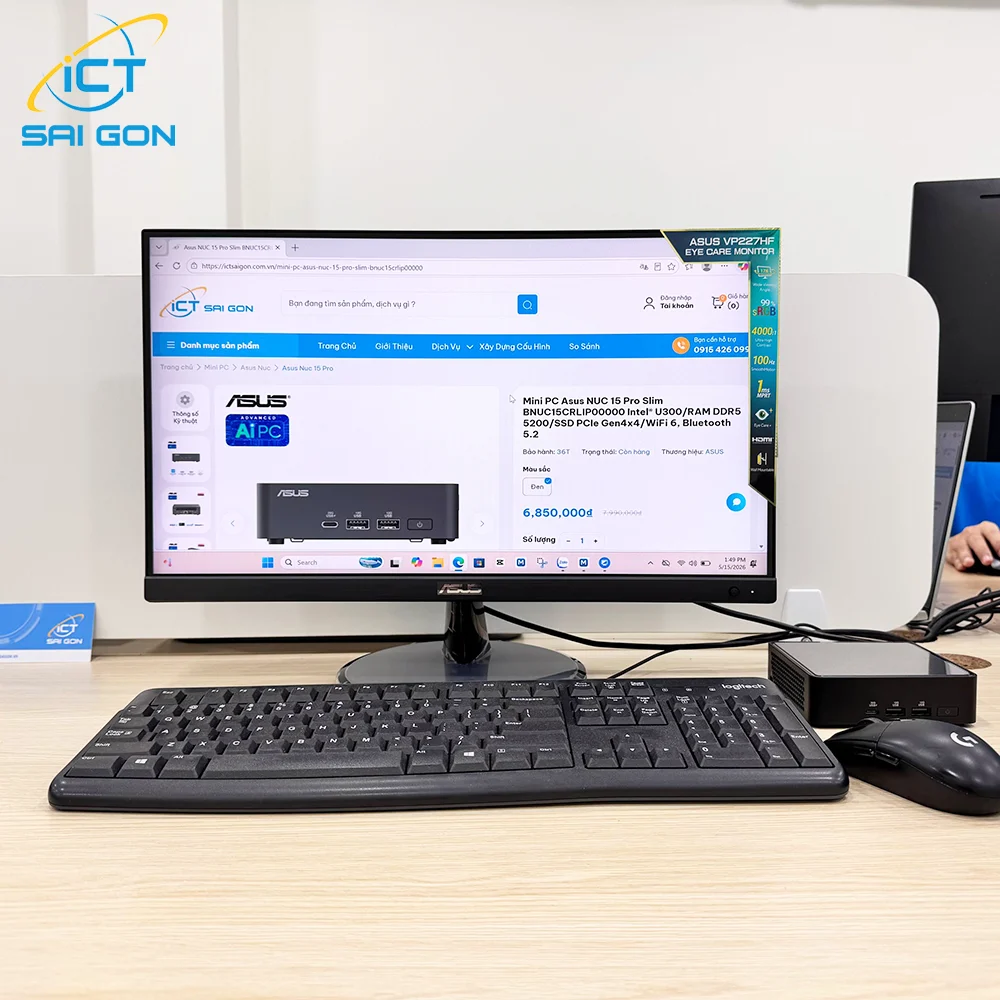 Cho thuê PC Văn Phòng Asus Nuc 15 Pro | Intel U300/ 8GB/ 256GB/ LCD 23" FHD