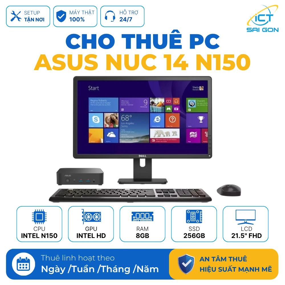 Cho thuê PC Văn Phòng Asus Nuc 14 Essential | Intel N150/ 8GB/256GB/ LCD 21.5" FHD