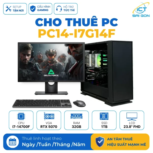 Cho thuê PC Gaming/ Render i7-14700F | RTX 5070 12GB/ RAM 32GB/ SSD 1TB (PC14-I7G14F)