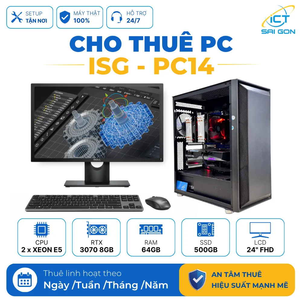 Cho thuê PC Render, Thiết kế đồ hoạ ISG-PC14 | 2 x Xeon E5 2686 v4/ GTX 1080Ti 8GB/ 64GGB/ 500GB/ LCD 24" FHD