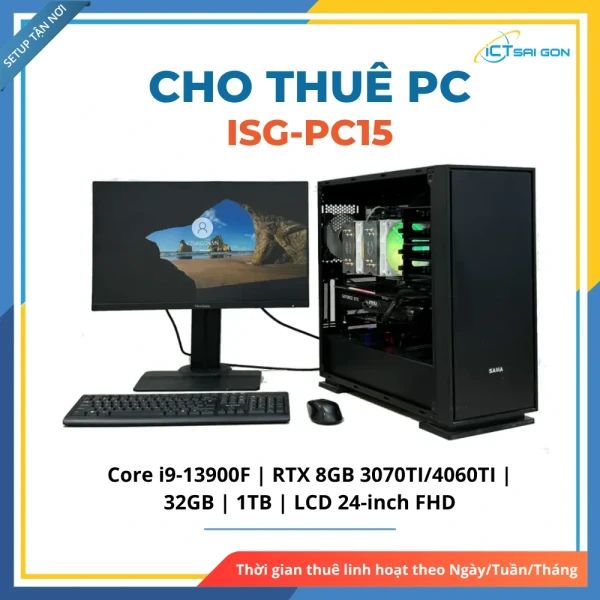 Cho thuê PC Render, Thiết kế đồ hoạ ISG-PC15 | Core i9-13900F/ RTX 3070Ti 8GB/ 32GGB/ 1TB/ LCD 24" FHD