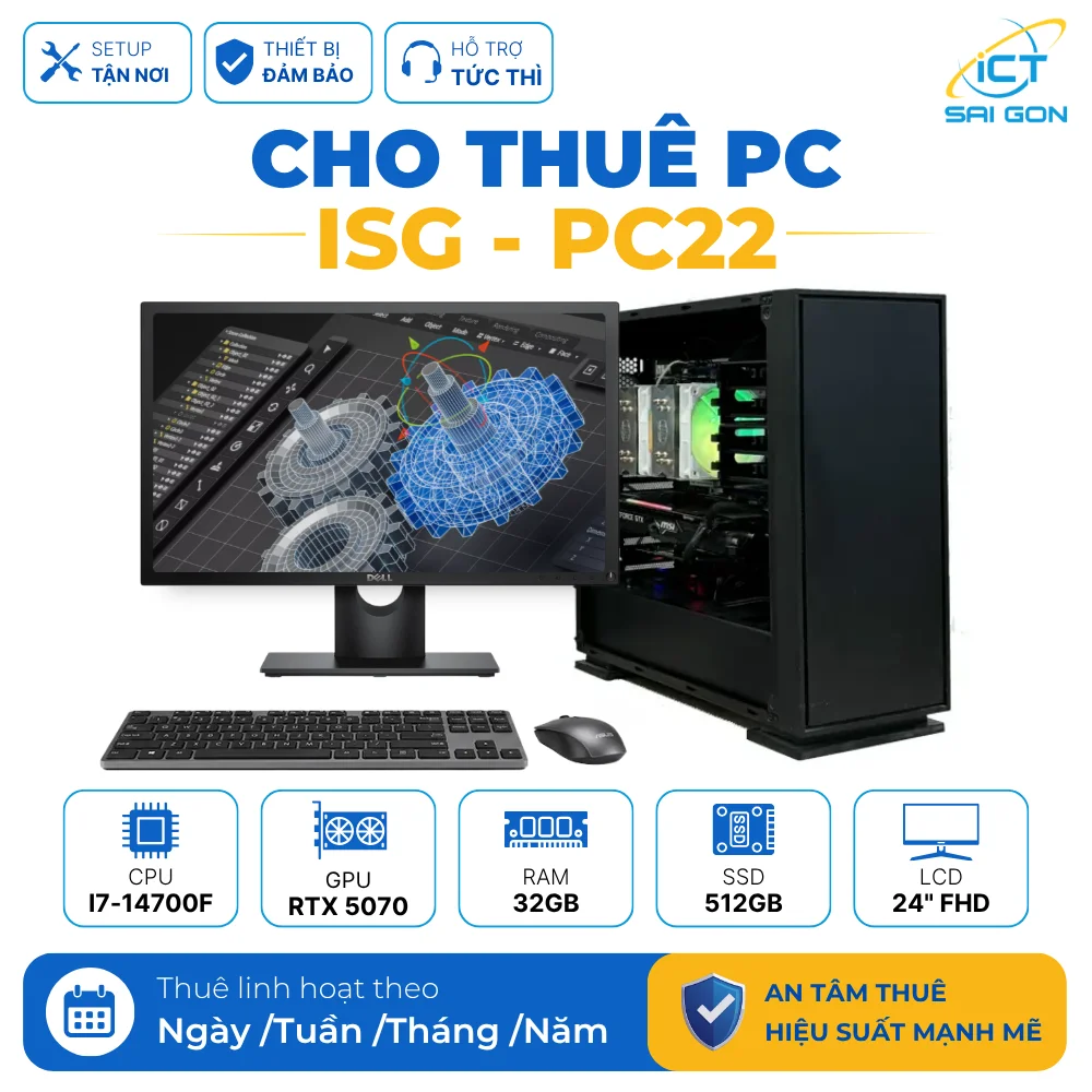 Cho thuê PC Gaming/ Render i7-14700KF | RTX 5070 12GB/ RAM 32GB DDR5/ SSD 1TB (PC14-I7G14KF)