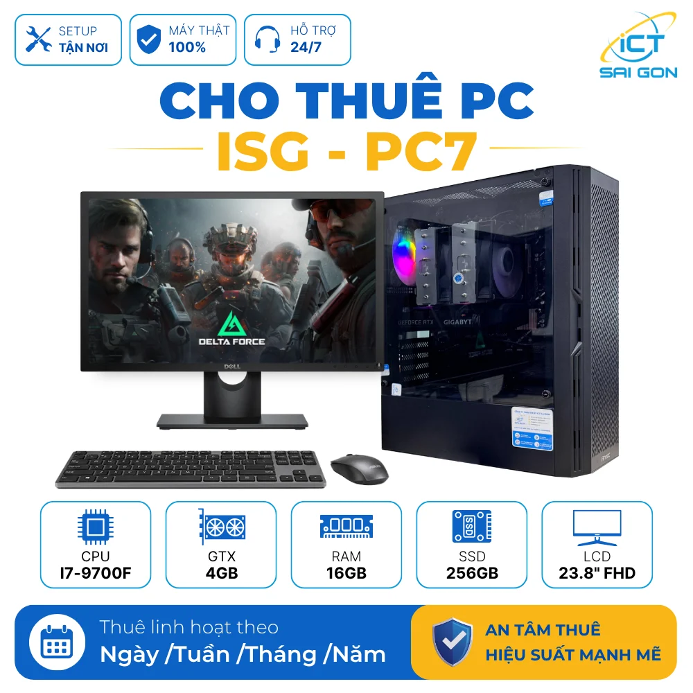 Cho thuê PC Gaming ISG-PC7 (Gaming tầm trung) | Core i7-9700F/ GTX 4GB/ 16GB/ 256GB/ LCD 23.8" FHD