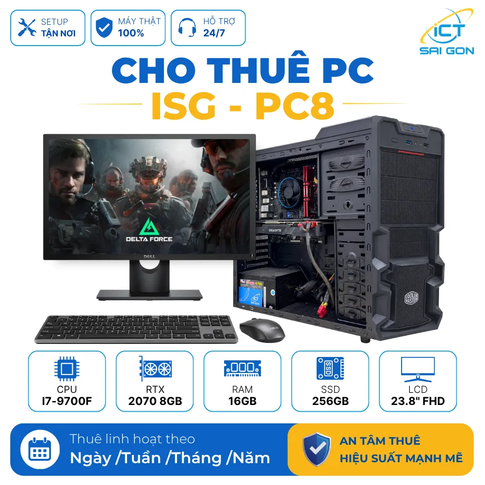 Cho thuê PC Gaming ISG-PC8 (Gaming tầm trung) | Core i7-9700F/ RTX 2070 8GB/ 16GB/ 256GB/ LCD 23.8" FHD