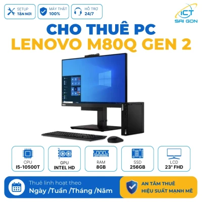 Cho thuê PC Văn Phòng Lenovo ThinkCentre M80q Gen 2 (Nhỏ gọn) | Core i5-10500T/ 8GB/ 256GB/ LCD 23" FHD