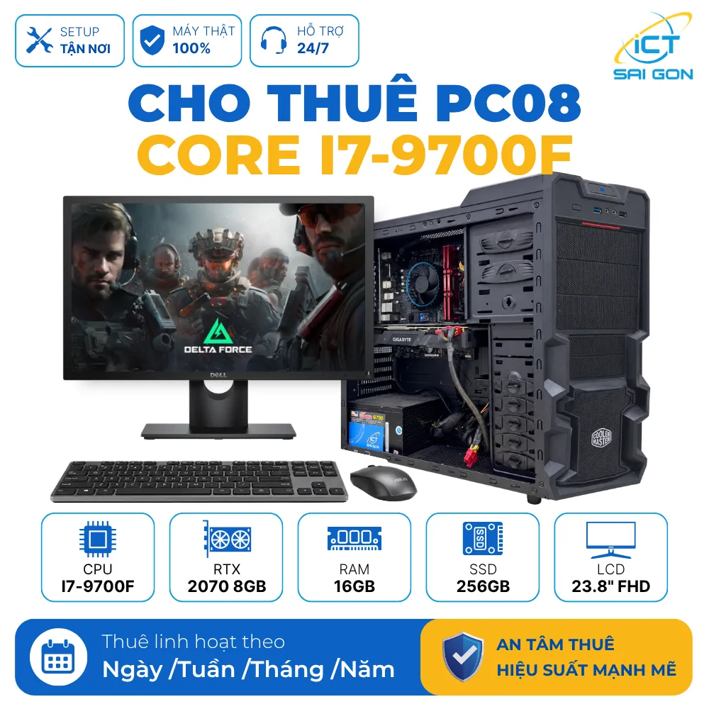 Cho thuê PC Gaming PC08 | Core i7-9700F/ RTX 2070 8GB/ 16GB/ 256GB/ LCD 23.8" FHD