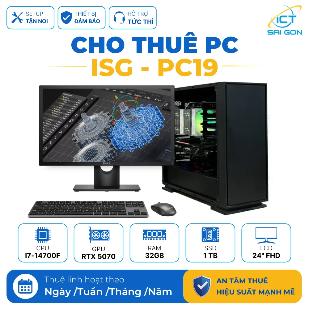 Cho thuê PC Render, Thiết kế đồ hoạ ISG-PC19 | Core i7-14700F/ RTX 5070 12GB/ 32GB/ 1TB/ LCD 24" FHD