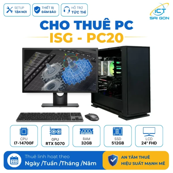 Cho thuê PC Render, Thiết kế đồ hoạ ISG-PC20 | Core i7-14700F/ RTX 5070 12GB/ 32GB/ 512GB/ LCD 24" FHD