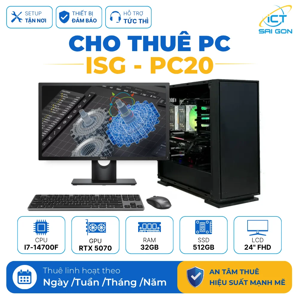 Cho thuê PC Render, Thiết kế đồ hoạ ISG-PC20 | Core i7-14700F/ RTX 5070 12GB/ 32GB/ 512GB/ LCD 24" FHD
