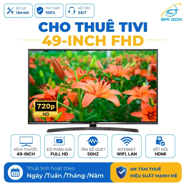 Cho thuê tivi 49 inch FHD. Kết nối LAN, WiFi, cổng HDMI