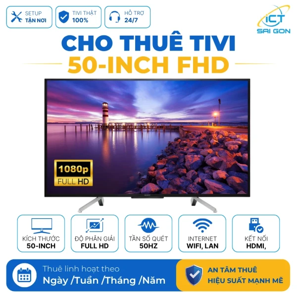 Cho thuê tivi 50 inch FHD. Kết nối LAN, WiFi, cổng HDMI