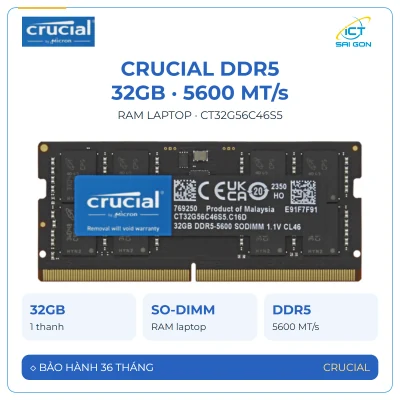 RAM Laptop Crucial 32GB DDR5-5600 SO-DIMM — CT32G56C46S5