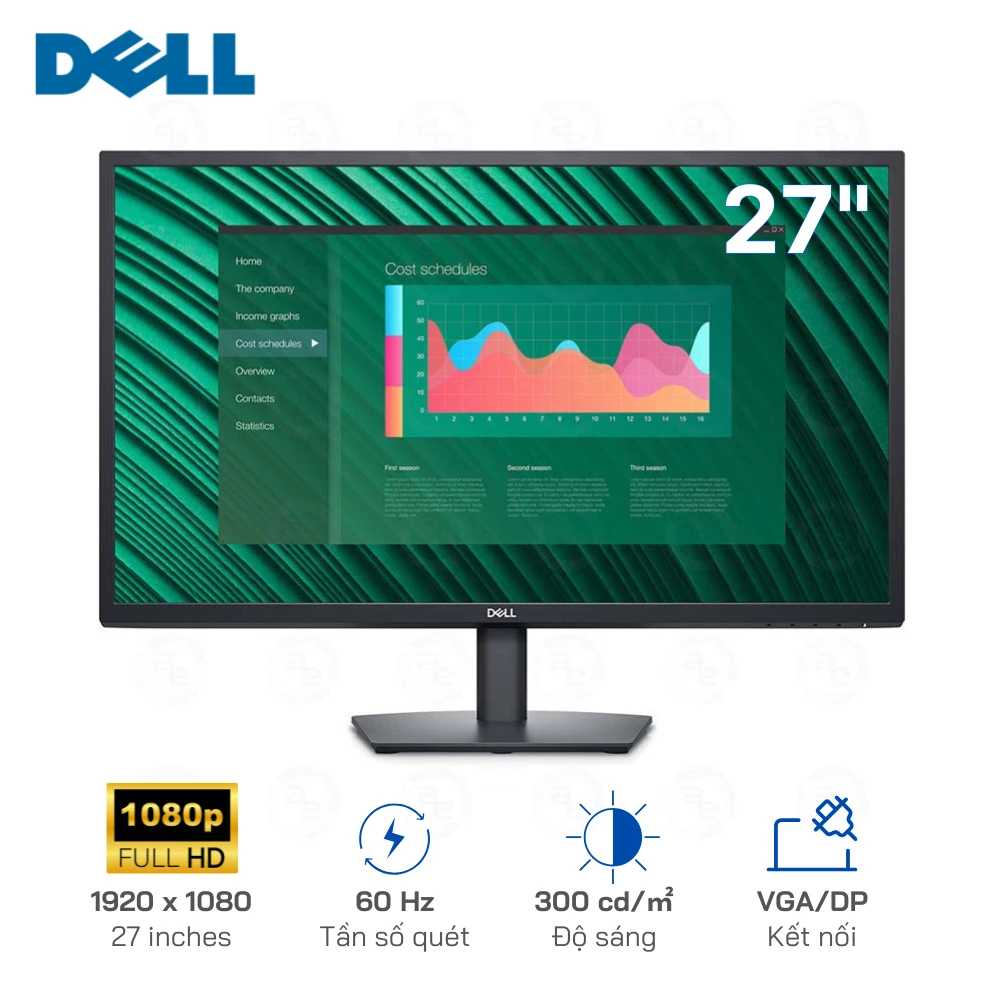 Màn hình Dell E2723H 27 inch FHD (1920x1080), Cổng kết nối: DisplayPort 1.2/ VGA, Độ sáng: 300 nit