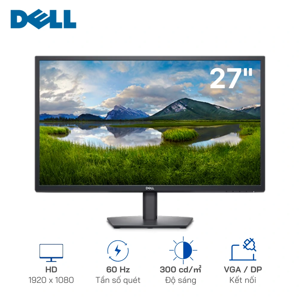 Màn hình Dell E2723H 27 inch FHD (1920x1080), Cổng kết nối: DisplayPort 1.2/ VGA, Độ sáng: 300 nit
