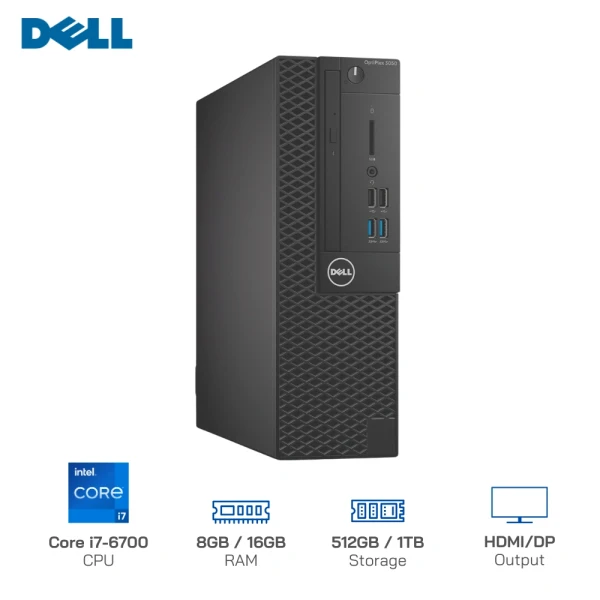 Máy bộ cũ Dell Optiplex 3050 Core i7-6700/16GB/1TB HDD/Xuất hình: HDMI/DisplayPort (Cũ)