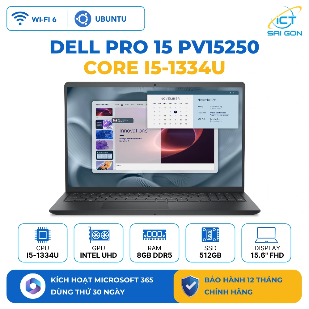 Laptop Dell Pro 15 Essential PV15250 (P112F013) Core™ i5-1334U 8GB 512GB 15.6" FHD (1920x1080) Ubuntu Black
