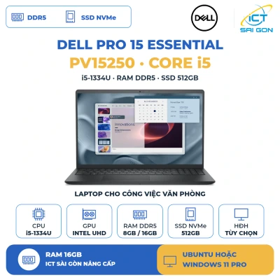 Laptop Dell Pro 15 Essential PV15250 Core i5-1334U, RAM DDR5, SSD 512GB, 15.6 inch FHD