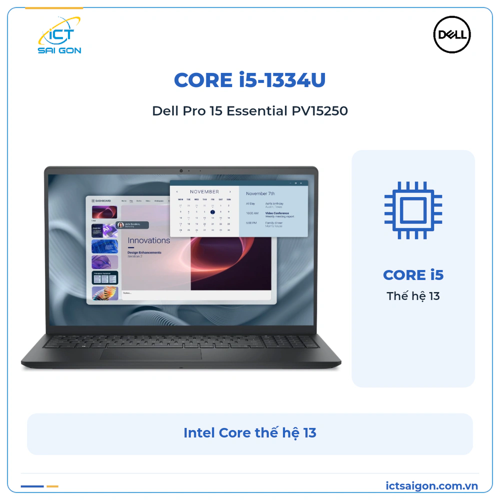 Laptop Dell Pro 15 Essential PV15250 Core i5-1334U, RAM DDR5, SSD 512GB, 15.6 inch FHD — ảnh 3