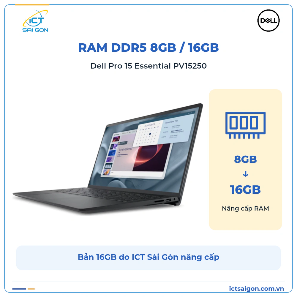 Laptop Dell Pro 15 Essential PV15250 Core i5-1334U, RAM DDR5, SSD 512GB, 15.6 inch FHD — ảnh 4