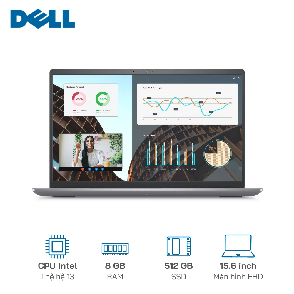 Laptop Dell Vostro 3530 I3-1305U/8GB/512GB/15.6" FHD EKB Black Free Dos — ảnh 1