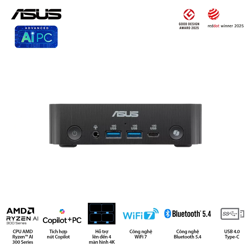 Mini PC Asus PN54-B-S70032MN AMD Ryzen AI 7 350/WiFi 6E/LAN 2.5G. Xuất hình: HDMI, DisplayPort