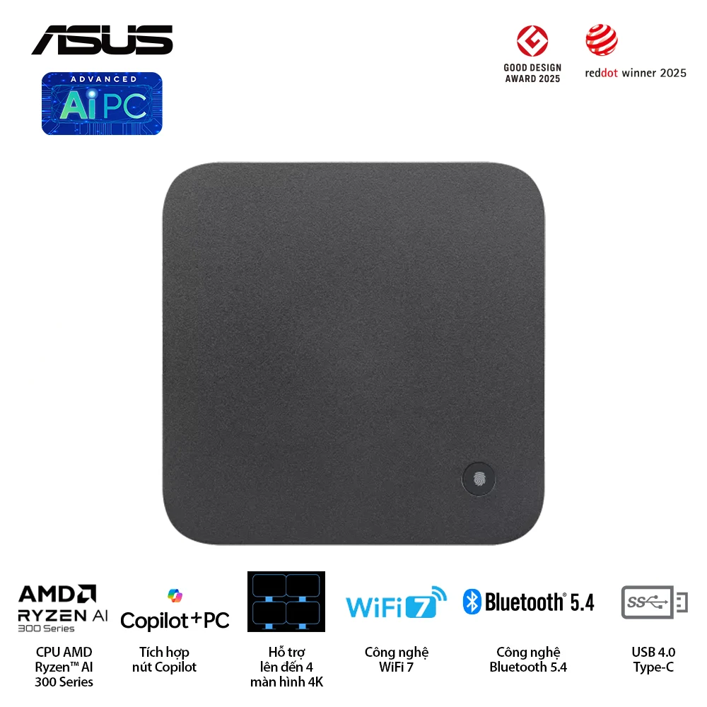 Mini PC Asus PN54-B-S70032MN AMD Ryzen AI 7 350/WiFi 6E/LAN 2.5G. Xuất hình: HDMI, DisplayPort