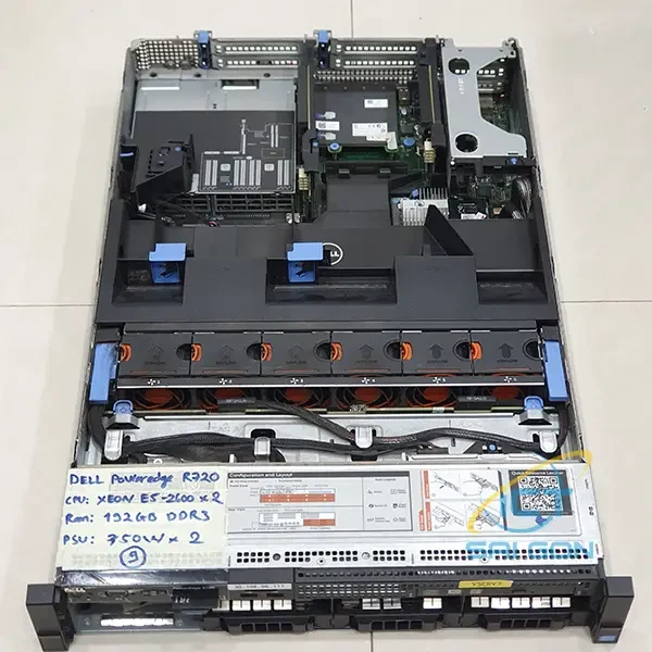 Thanh lý server cũ Dell PowerEdge R720, CPU E5-2670V2, Ram 16GB, Nguồn 750W, Raid Dell PERC H710