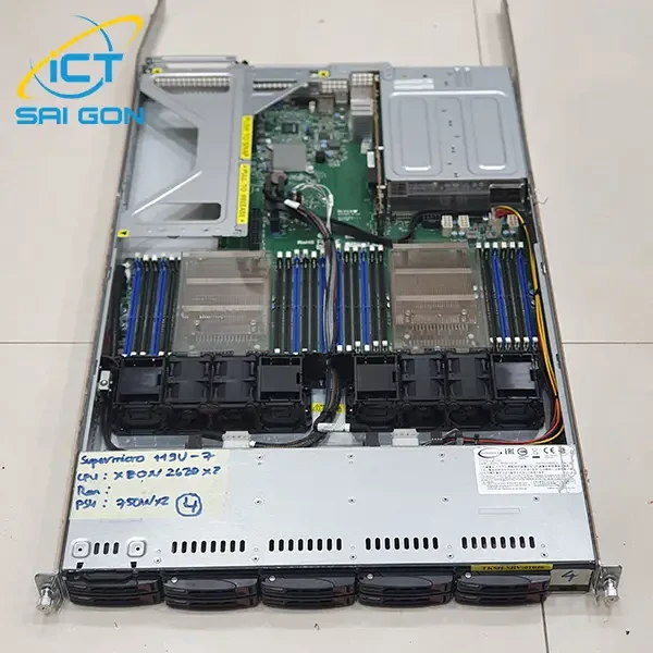 Server cũ Supermicro 119U-7, Cpu Xeon 8 E-2620 X2,  Ram 16GB, Nguồn 750W (không ổ cứng)