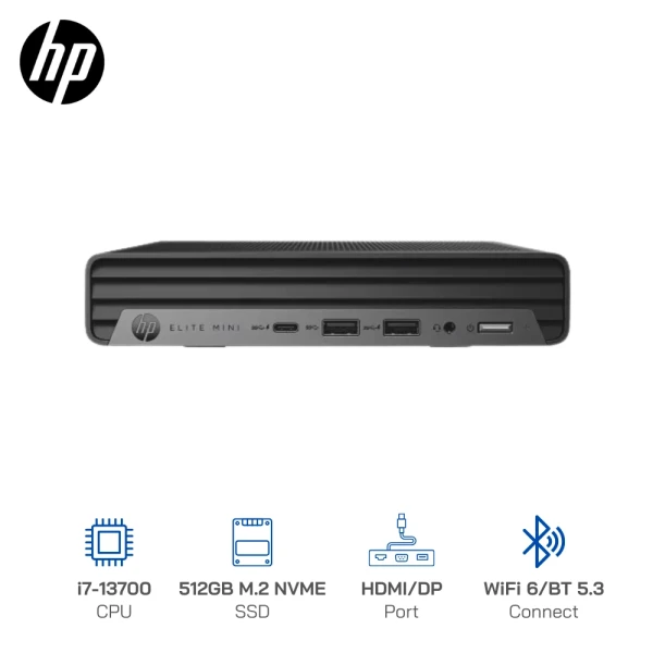 Máy bộ Mini HP Elite Mini 800 G9 Core  i7 13700, Ram 8GB, SSD 512GB, Wifi, Win 11H, 9H090PT