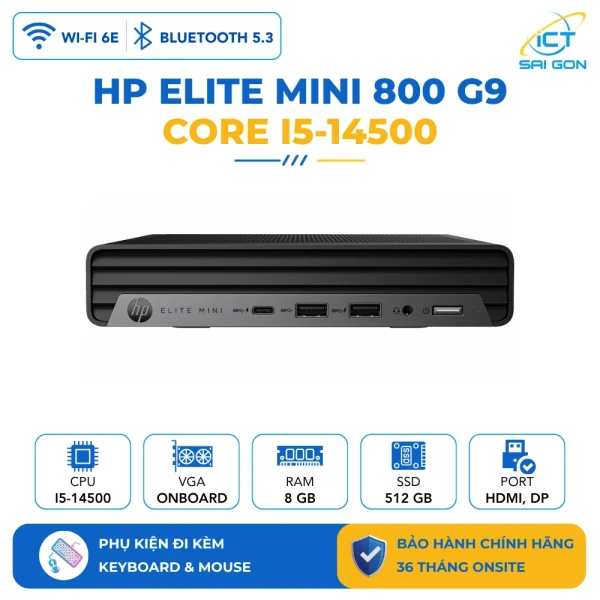 Mini HP Elite Mini 800 G9 Core  i7 13700, Ram 8GB, SSD 512GB, Wifi, Win 11H, 9H090PT