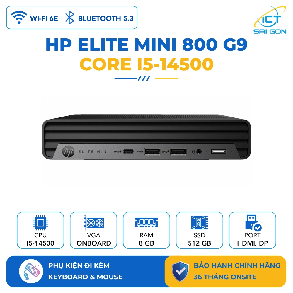 Mini HP Elite Mini 800 G9 Core  i7 13700, Ram 8GB, SSD 512GB, Wifi, Win 11H, 9H090PT