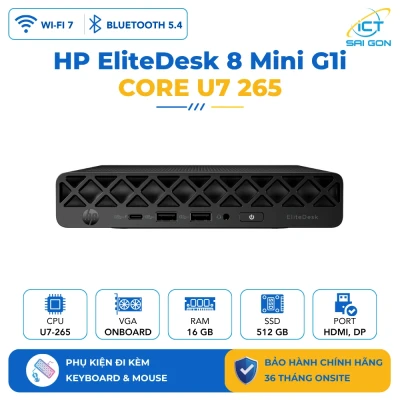 Máy bộ HP EliteDesk 8 Mini G1i/ Intel Core U7 265/ 16GB DDR5 5600/ SSD 512GB/ Wireless Mouse & Keyboard