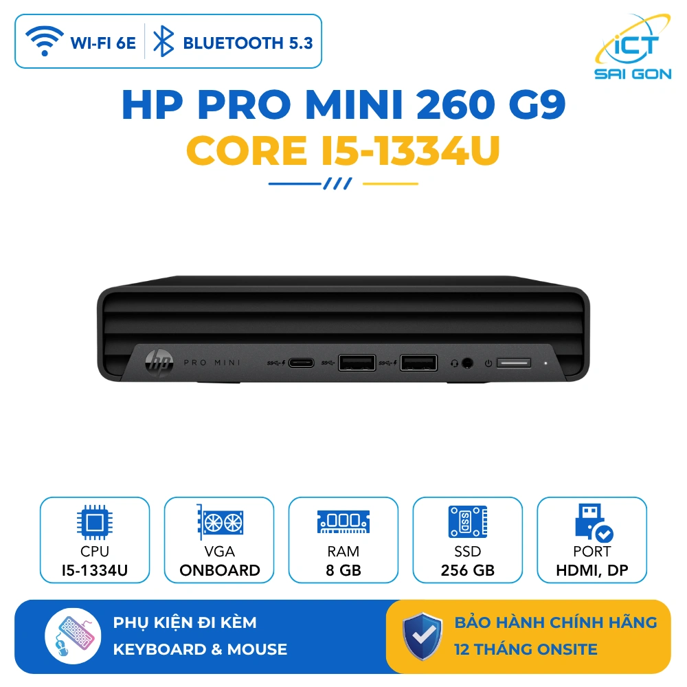 Máy tính để bàn HP Pro Mini 260 G9/ Intel Core i5 1334U/ 8GB DDR4 3200/ SSD 256GB/ USB Mouse & Keyboard/ W11H/ 1Y Onsite