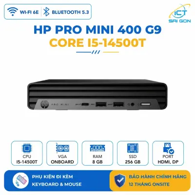 Mini PC HP Pro Mini 400 G9 Core i5-14500T, Ram 8GB, SSD 256GB, Wifi 6E, New