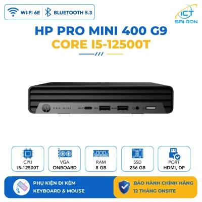Máy bộ Mini PC HP Pro Mini 400 G9 Core i5-12500T, Ram 8GB, SSD 256GB, WiFi 6