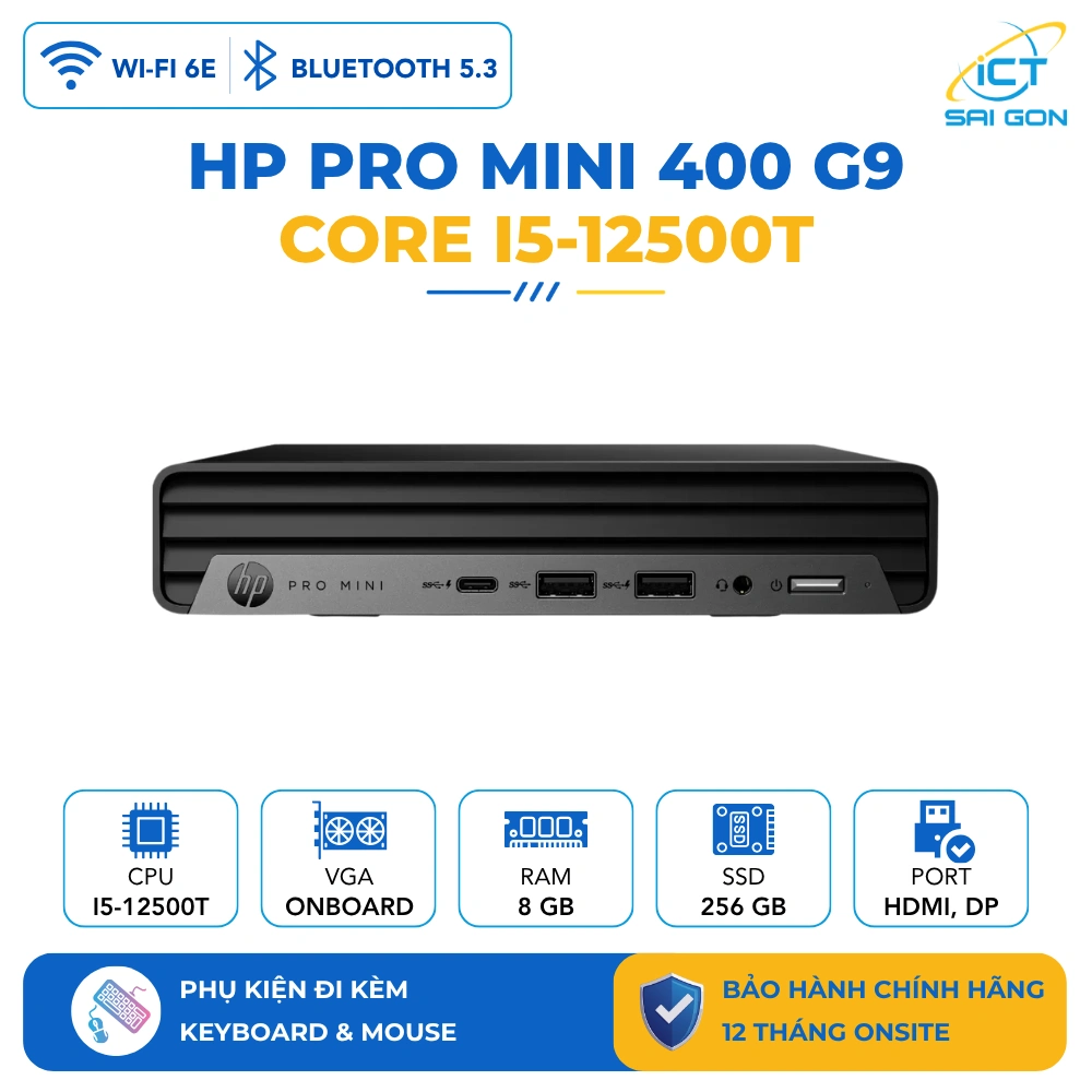 Máy bộ Mini PC HP Pro Mini 400 G9 Core i5-12500T, Ram 8GB, SSD 256GB, Windows 11, WiFi 6