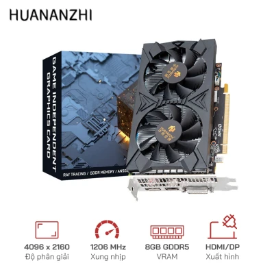 VGA Huananzhi RX580 8G GDDR5 256Bit - cổng kết nối: HDMI x1, DVI x1, DisplayPort x1
