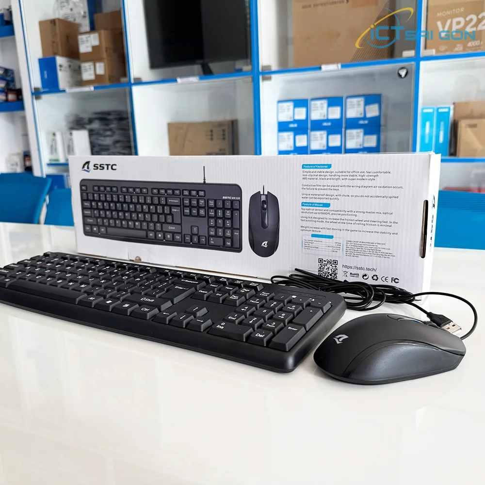 Combo bàn phím+chuột có dây SSTC MK120 Black (104 Key Full-size, Mouse 1000 DPI)