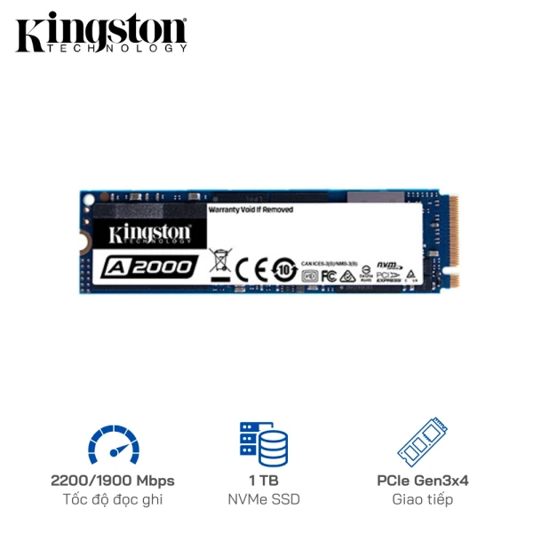 Ổ Cứng SSD Kingston A2000 M.2 PCIe Gen3 x4 NVMe 1TB SA2000M8/1000G