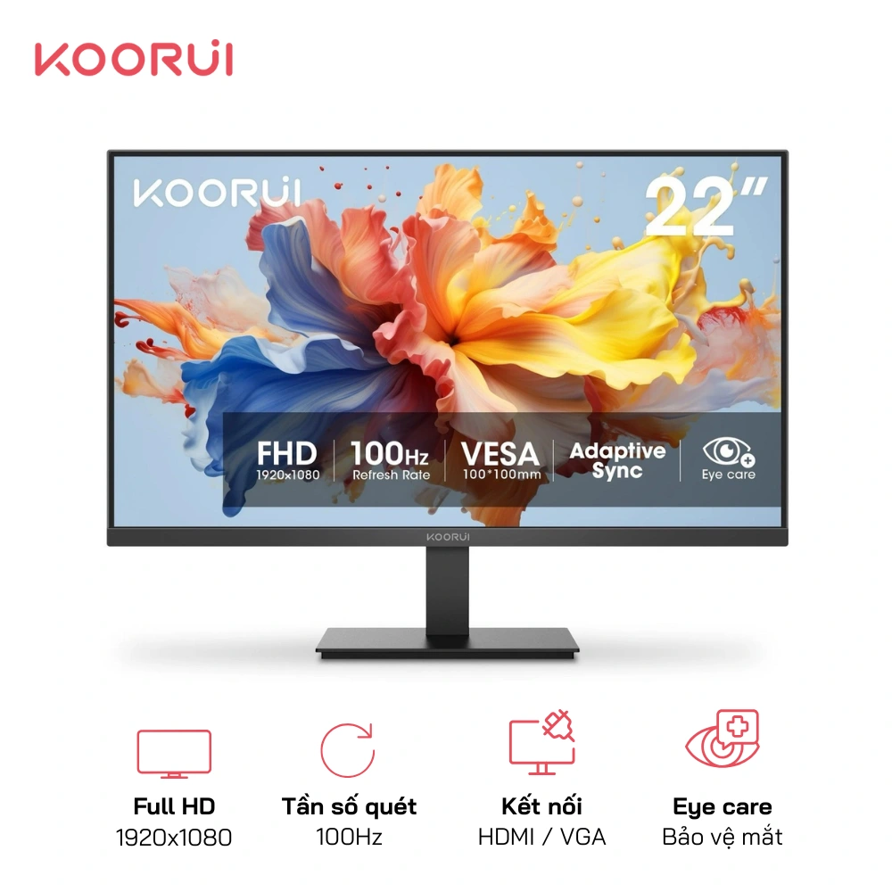 Màn hình FHD Koorui E2212F 22 Inch Tấm nền VA 100Hz 6ms 250nits Kết nối HDMI