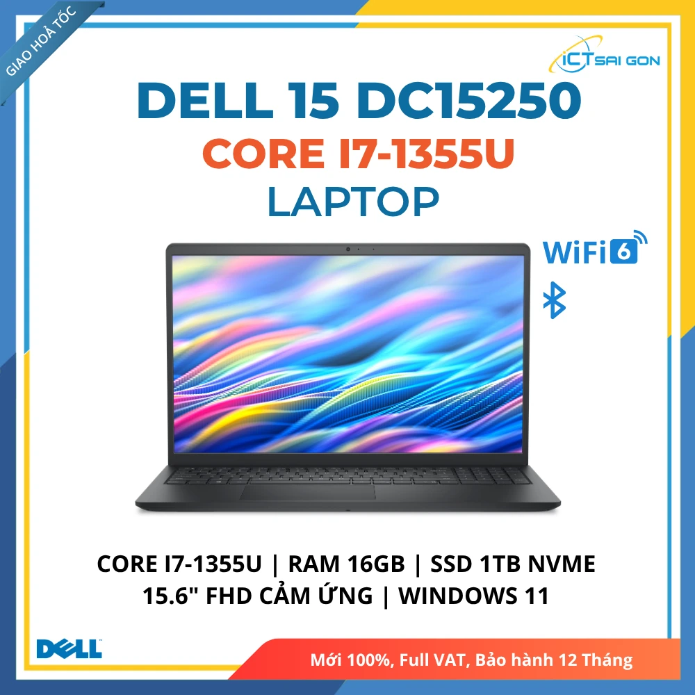 Laptop Dell 15 DC15250 Core i7-1355U/ Ram 16GB/ SSD 1TB NVMe/ Màn hình cảm ứng 15.6" FHD/ Windows 11 Carbon black