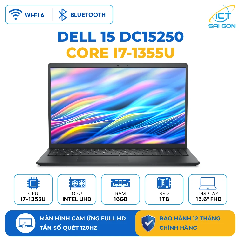 Laptop Dell 15 DC15250 Core i7-1355U/ Ram 16GB/ SSD 1TB NVMe/ Màn hình cảm ứng 15.6" FHD/ Windows 11 Carbon black