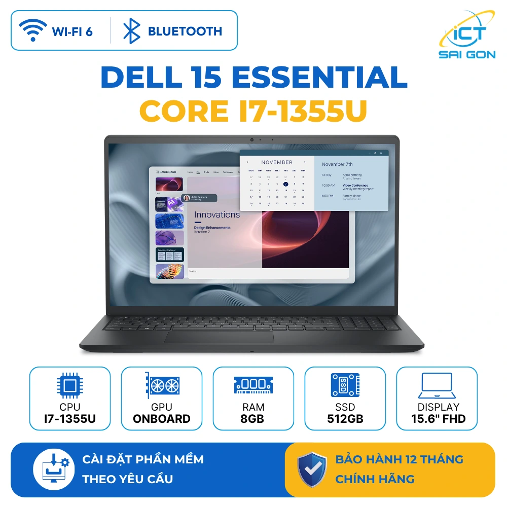 Laptop Dell Pro 15 Essential Core i7-1355U/ Ram 8GB / SSD 512GB / Màn hình 15.6" FHD Ubuntu Carbon Black
