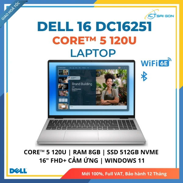 Laptop Dell 16 DC16251 Core 5 120U/ Ram 8GB/ SSD 512GB NVMe/ Màn hình cảm ứng 16" FHD+ (LDC16251-5506SLV-PUS)