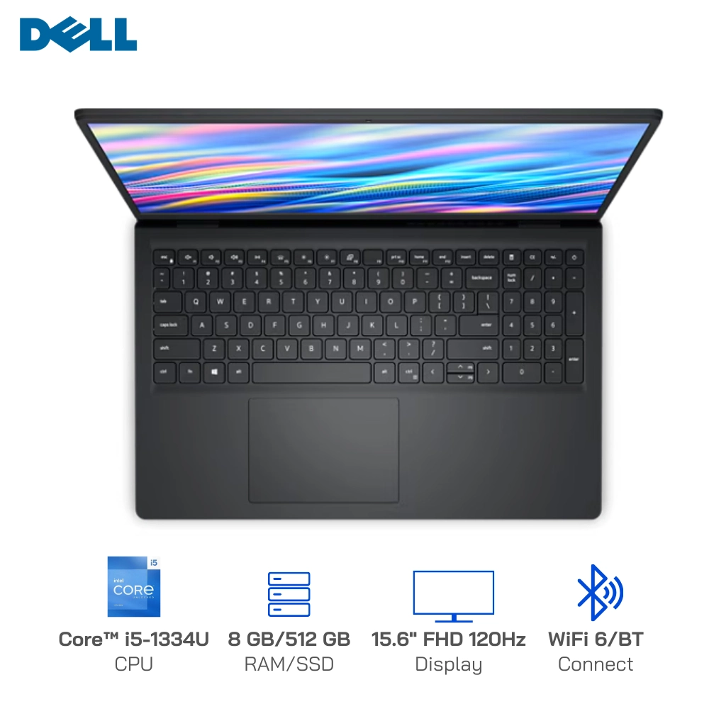 Laptop Dell 15 DC15250 Core™ i5-1334U/ Ram 8GB DDR4/ SSD 512GB NVMe/Màn hình cảm ứng 15.6" Win 11 Carbon Black