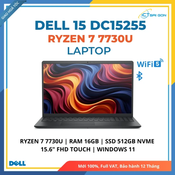 Laptop Dell 15 DC15255-A1175 Ryzen 7 7730U/ Ram 16GB/ SSD 512GB NVMe/ Màn hình cảm ứng 15.6" FHD/ Windows 11