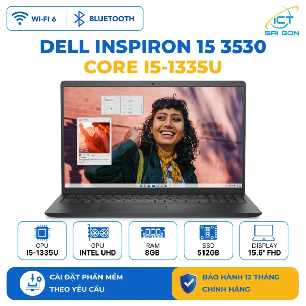 Laptop Dell Inspiron 15 3530 i5-1335U, RAM 8GB DDR4, SSD 512GB NVMe, Màn hình 15.6" FHD